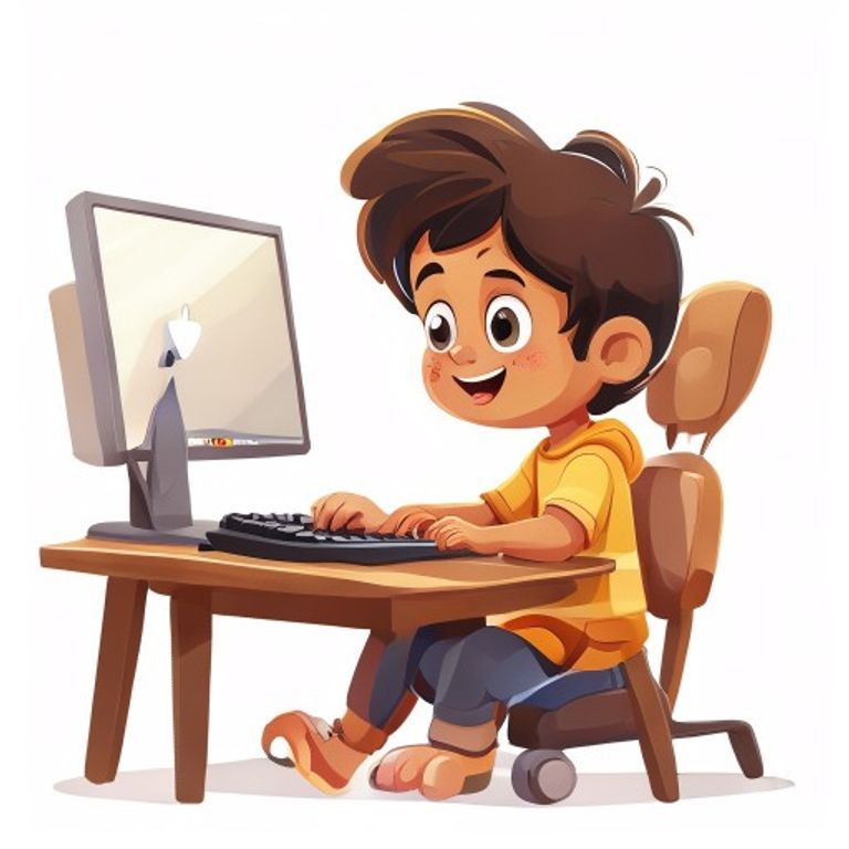 Child using keyboard and mouse at computer desk