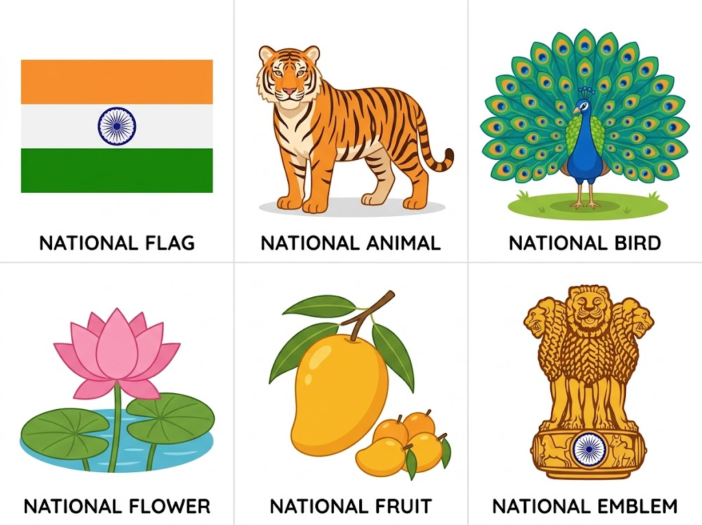 National symbols of India — Flag, Tiger, Peacock, Lotus, Mango, Ashoka Pillar