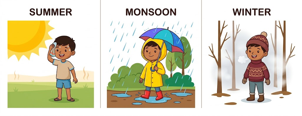 Three seasons of India — Summer, Rainy season, Winter