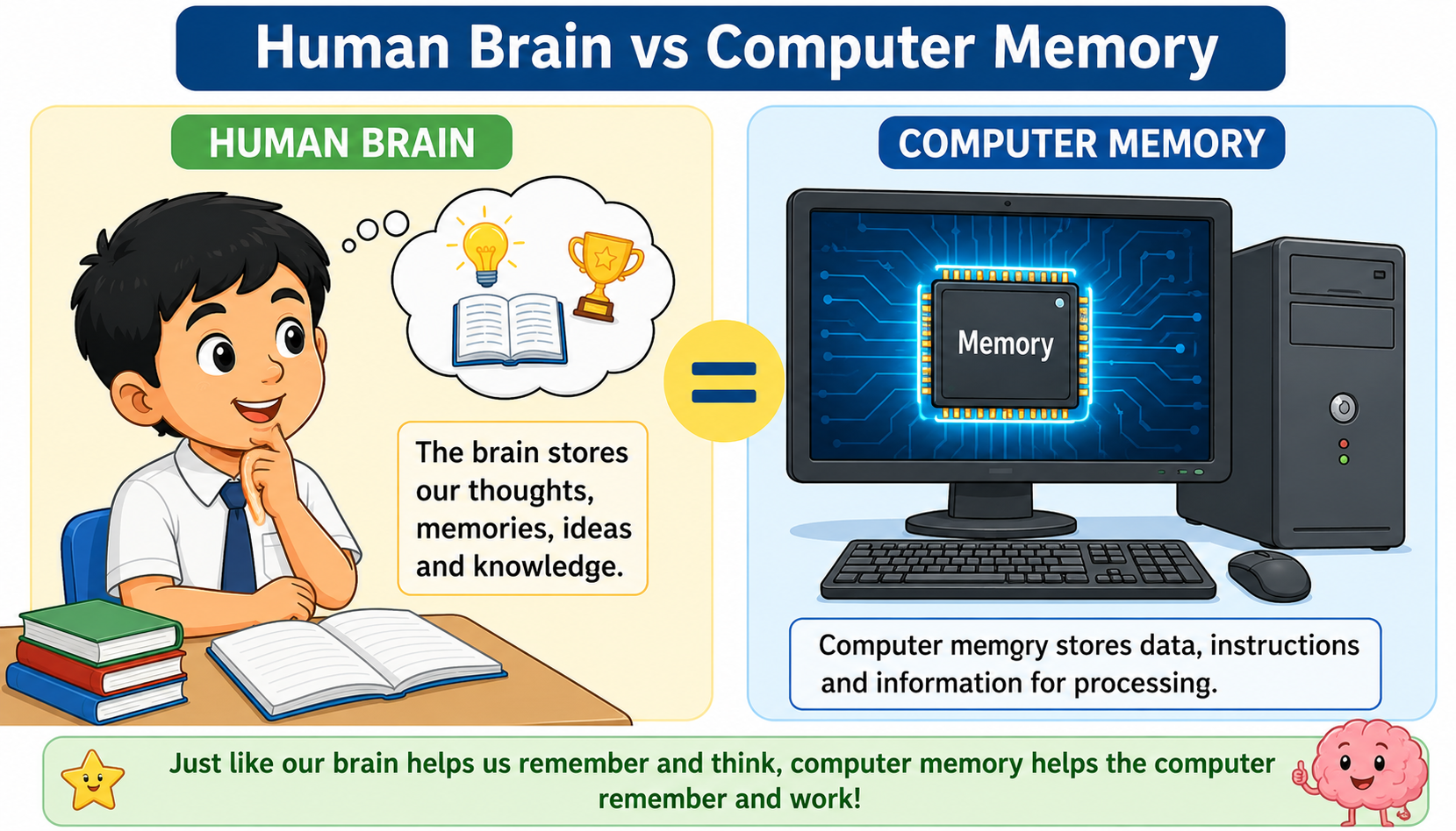 Comparison of human brain and computer memory