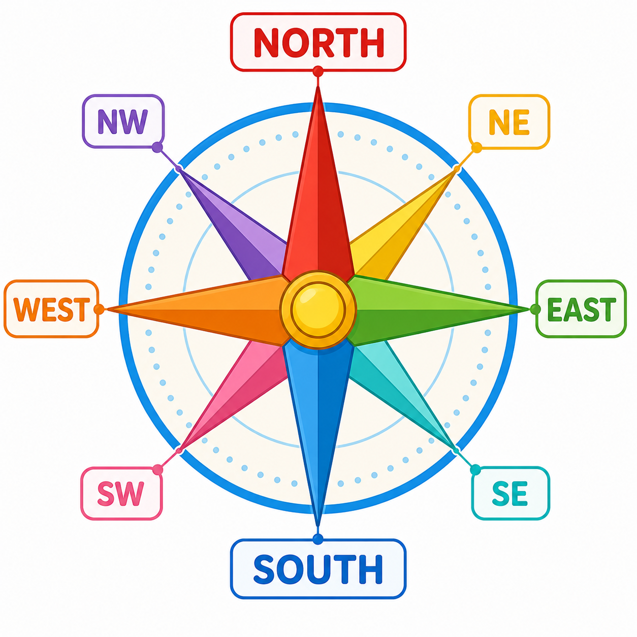 Compass rose showing North, South, East, West