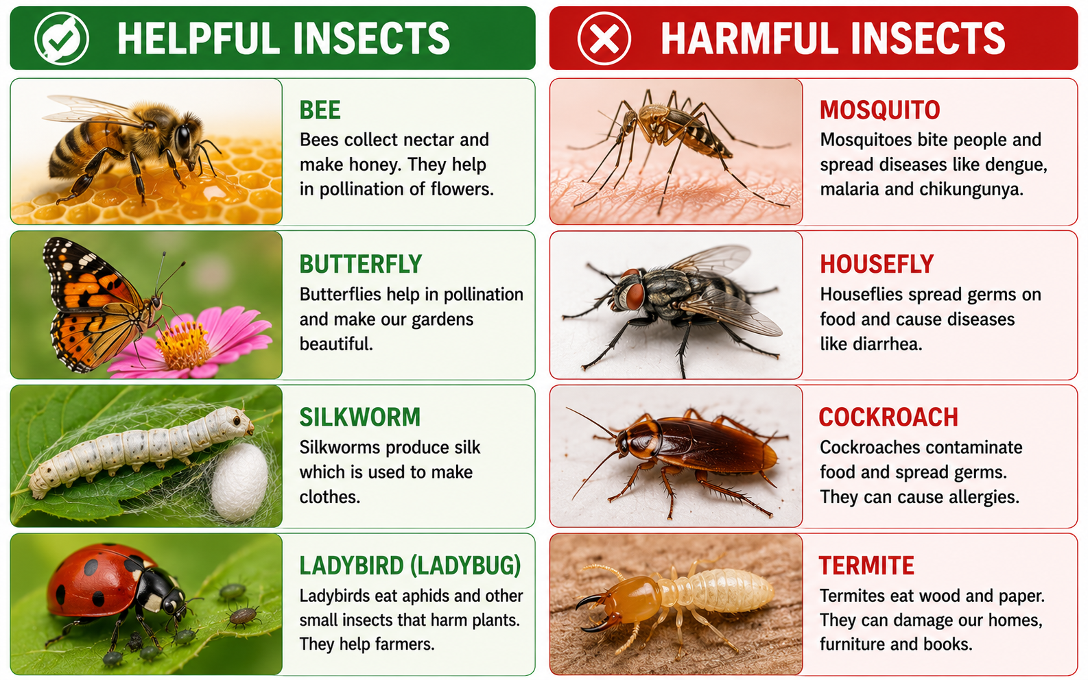 Helpful insects vs harmful insects