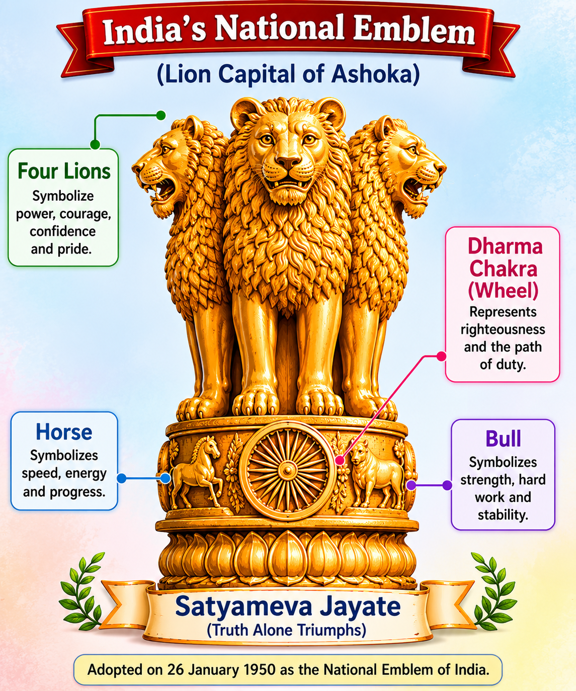 National Emblem — Lion Capital of Ashoka with Satyameva Jayate