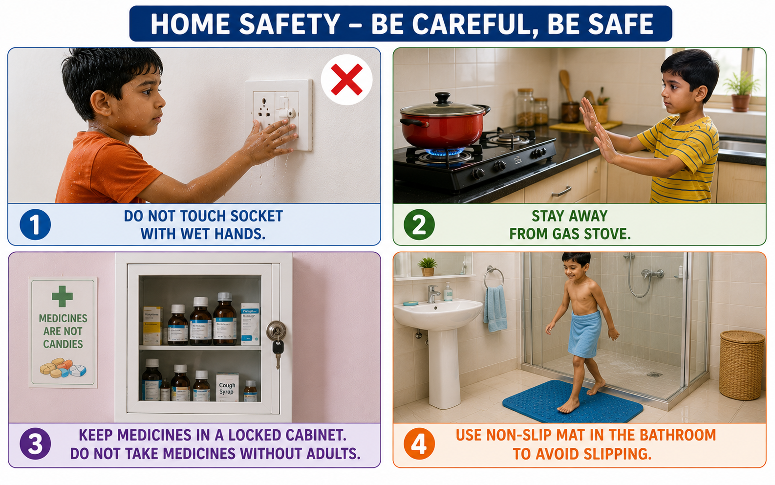 Home safety — electrical, fire, kitchen, bathroom safety rules