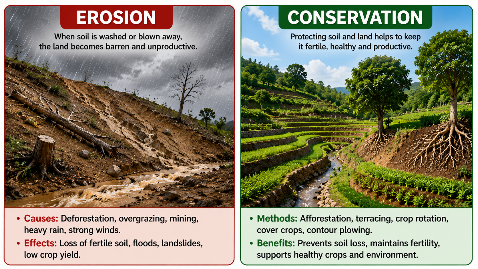 Soil erosion vs conservation comparison